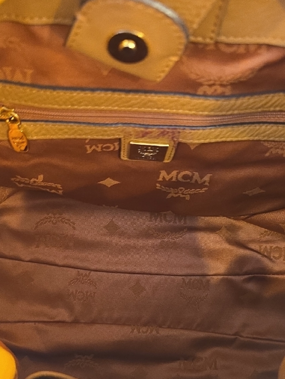 MCM Cognac Logo Drawstring Shoulder Bag with Gold Hardware - Picture 9 of 11